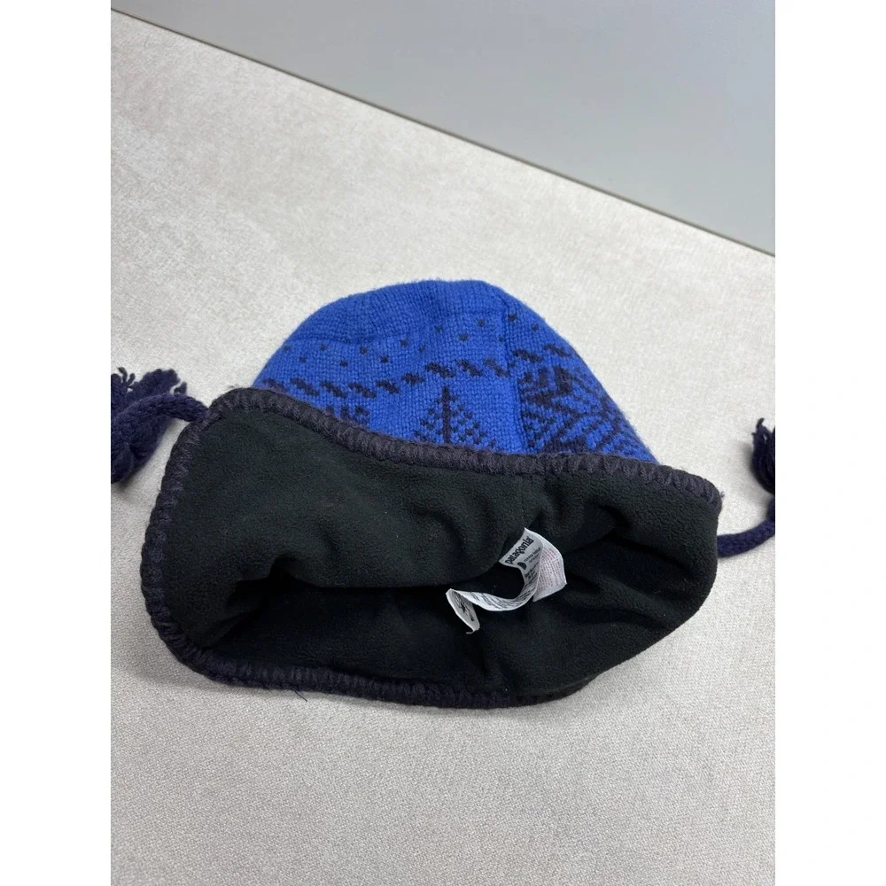 Patagonia Beanie Winter Hat Kids S Blue Wool Knit Ear Flap Fleece Lined Tassel